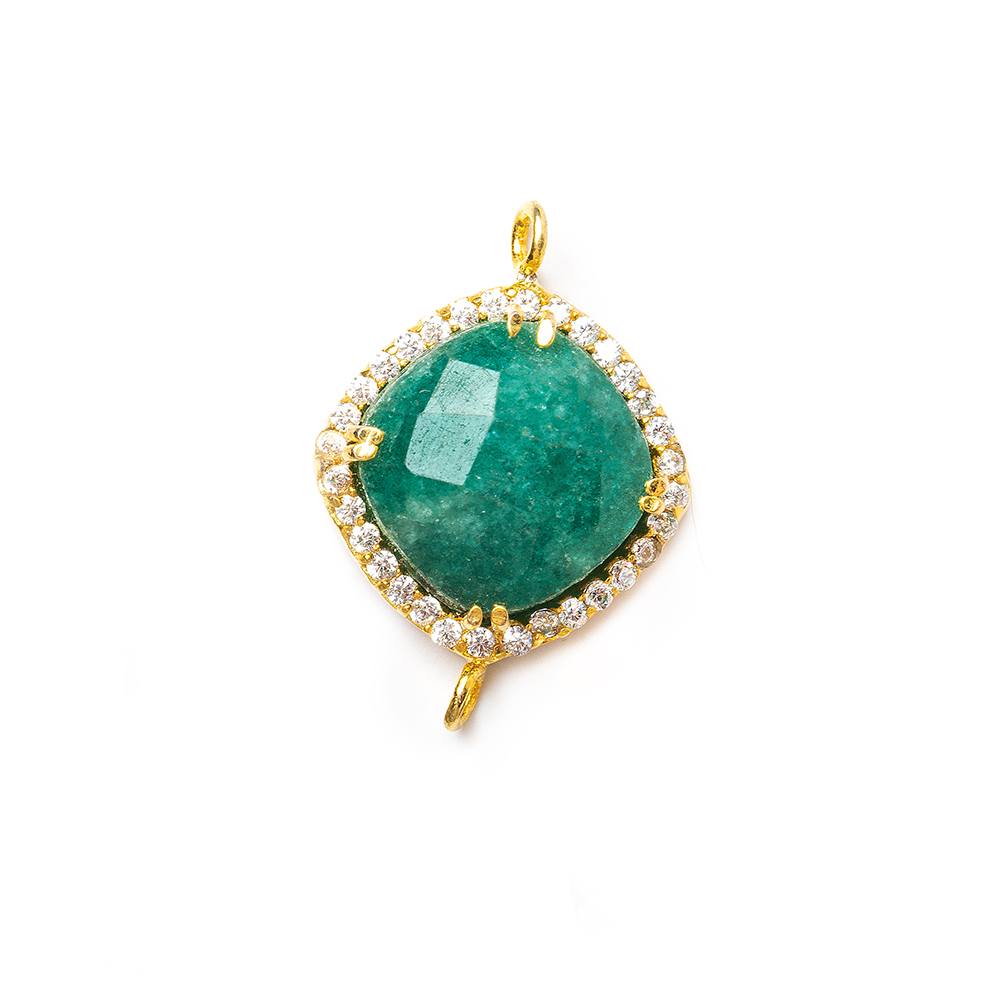 12.5mm Gold Bezel White CZ & Green Aventurine Cushion Connector 1 piece - Beadsofcambay.com