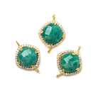 12.5mm Gold Bezel White CZ & Green Aventurine Cushion Connector 1 piece - Beadsofcambay.com
