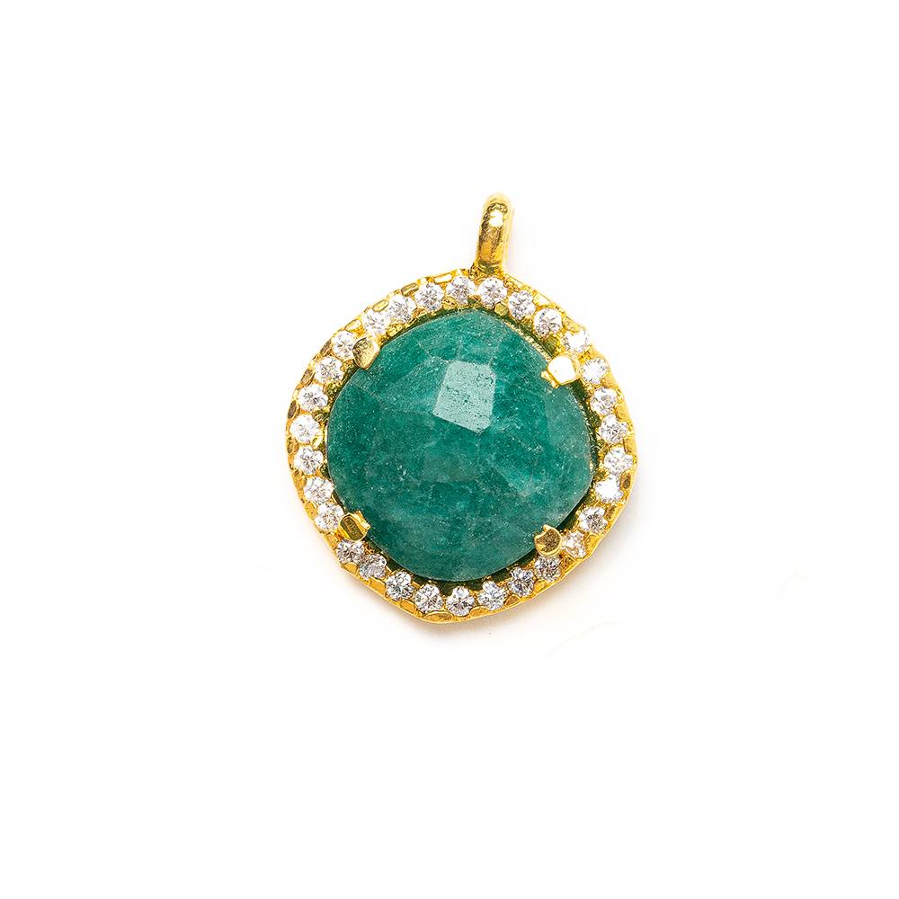 12.5mm Gold Bezel White CZ & Green Aventurine Cushion Pendant 1 piece - Beadsofcambay.com