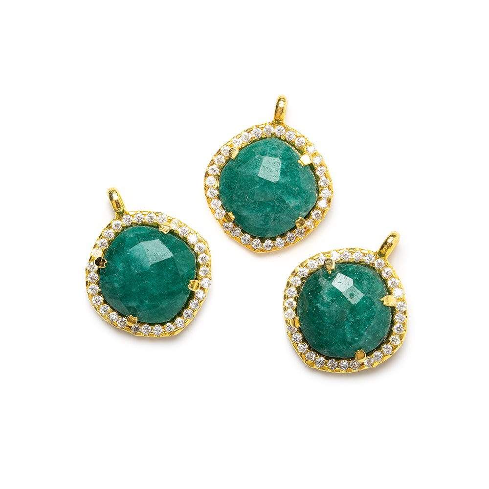 12.5mm Gold Bezel White CZ & Green Aventurine Cushion Pendant 1 piece - Beadsofcambay.com