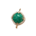 12.5mm Rose Gold Bezel White CZ & Green Aventurine Cushion Connector 1 piece - Beadsofcambay.com