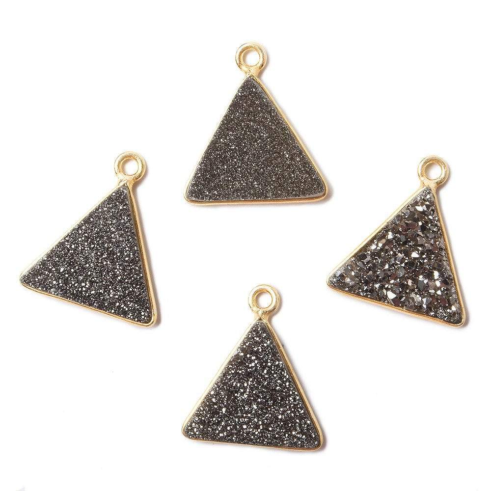 12.5mm Vermeil Bezel Metallic Platinum Drusy Triangle Pendant 1 piece - Beadsofcambay.com