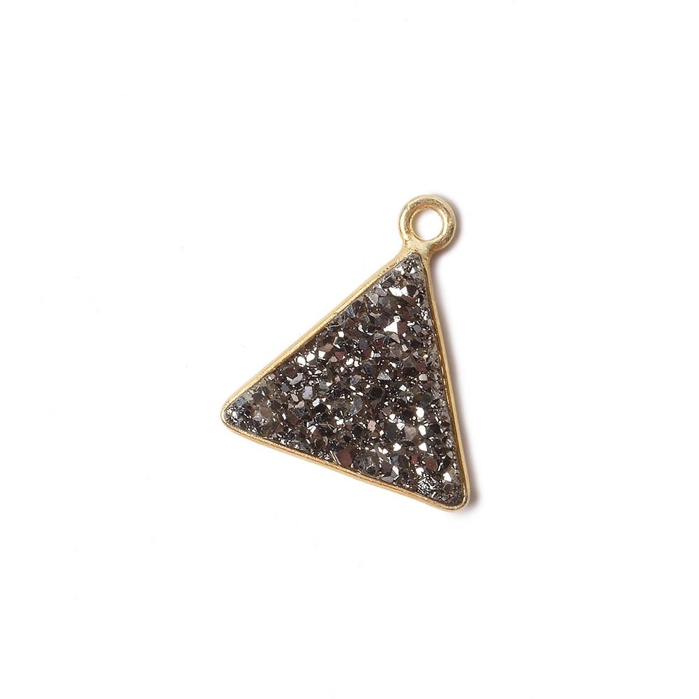 12.5mm Vermeil Bezel Metallic Platinum Drusy Triangle Pendant 1 piece - Beadsofcambay.com