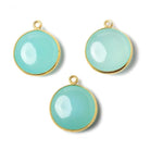 12.5mm Vermeil Bezel SeaBlue Chalcedony plain coin Pendant 1 focal bead - Beadsofcambay.com