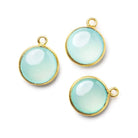 12.5mm Vermeil Bezel SeaBlue Chalcedony plain coin Pendant 1 focal bead - Beadsofcambay.com