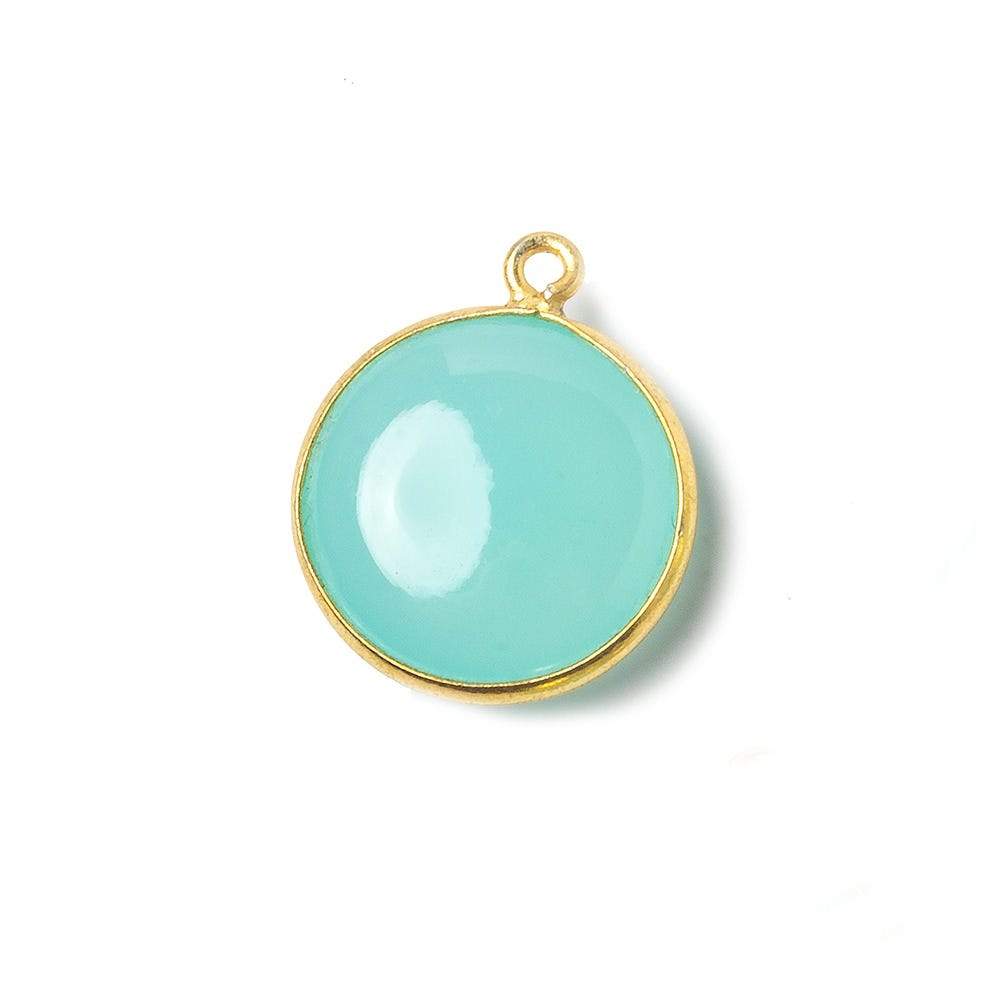 12.5mm Vermeil Bezel SeaBlue Chalcedony plain coin Pendant 1 focal bead - Beadsofcambay.com