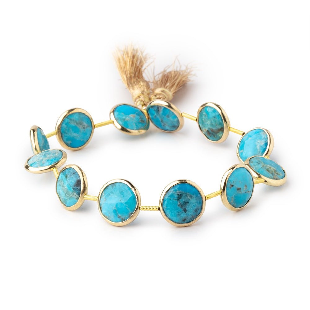 12.5mm Vermeil Bezel Turquoise Howlite Faceted Coin Beads 8 inch 12 pieces - Beadsofcambay.com