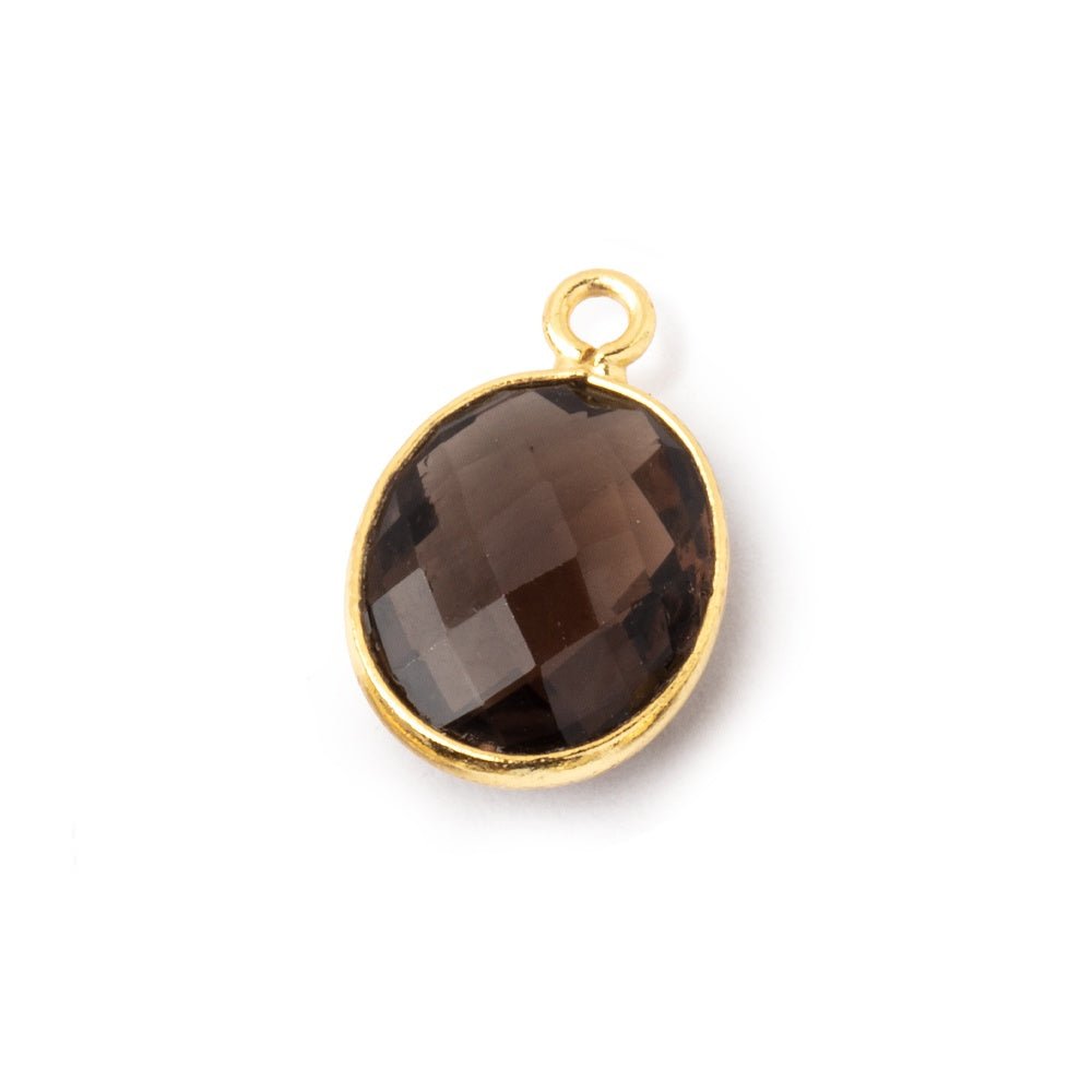 12.5x10.5mm Vermeil Bezel Smoky Quartz Faceted Oval Pendant 1 piece - Beadsofcambay.com