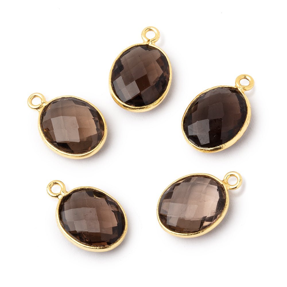 12.5x10.5mm Vermeil Bezel Smoky Quartz Faceted Oval Pendant 1 piece - Beadsofcambay.com