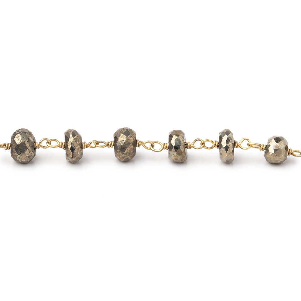 5.5mm Pyrite faceted rondelle Vermeil Chain by the foot 32 beads - BeadsofCambay.com