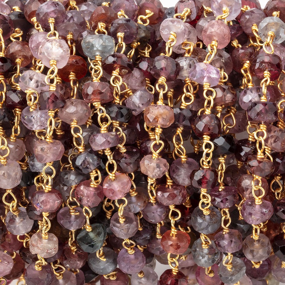 4mm Multi Color Spinel faceted rondelle Vermeil Chain by the foot 39 beads - BeadsofCambay.com