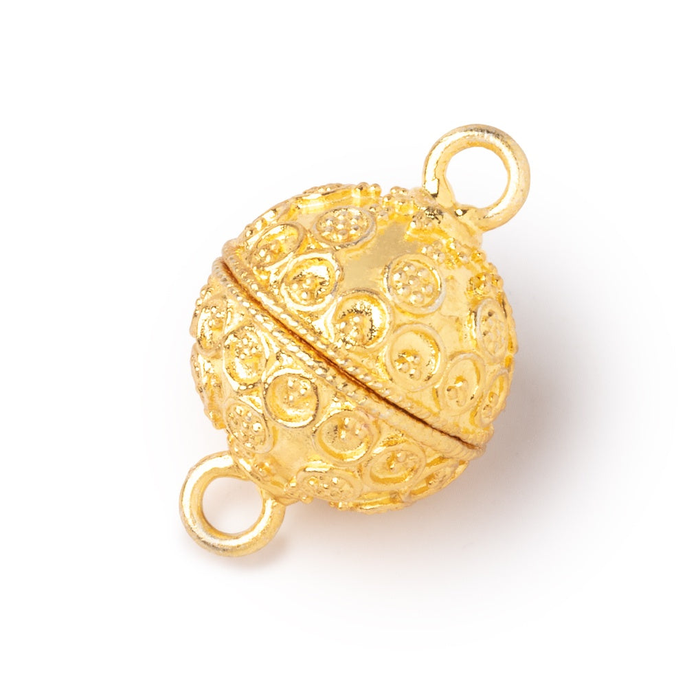 16mm 22kt Gold plated Miligrain Circlular Design Magnetic Clasp 1 piece - BeadsofCambay.com