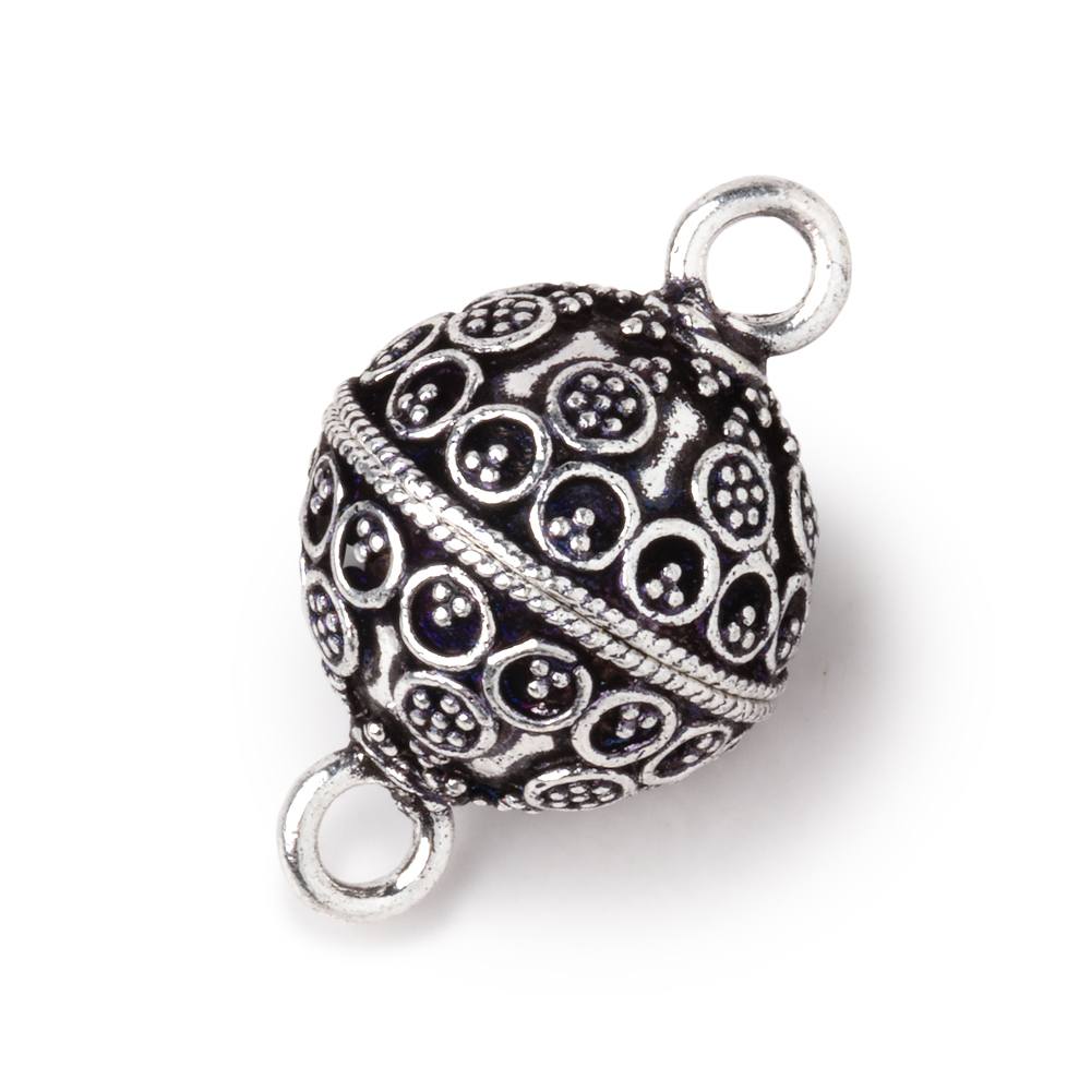 16mm Antiqued Silver plated Miligrain Circular Design Magnetic Clasp 1 piece - BeadsofCambay.com