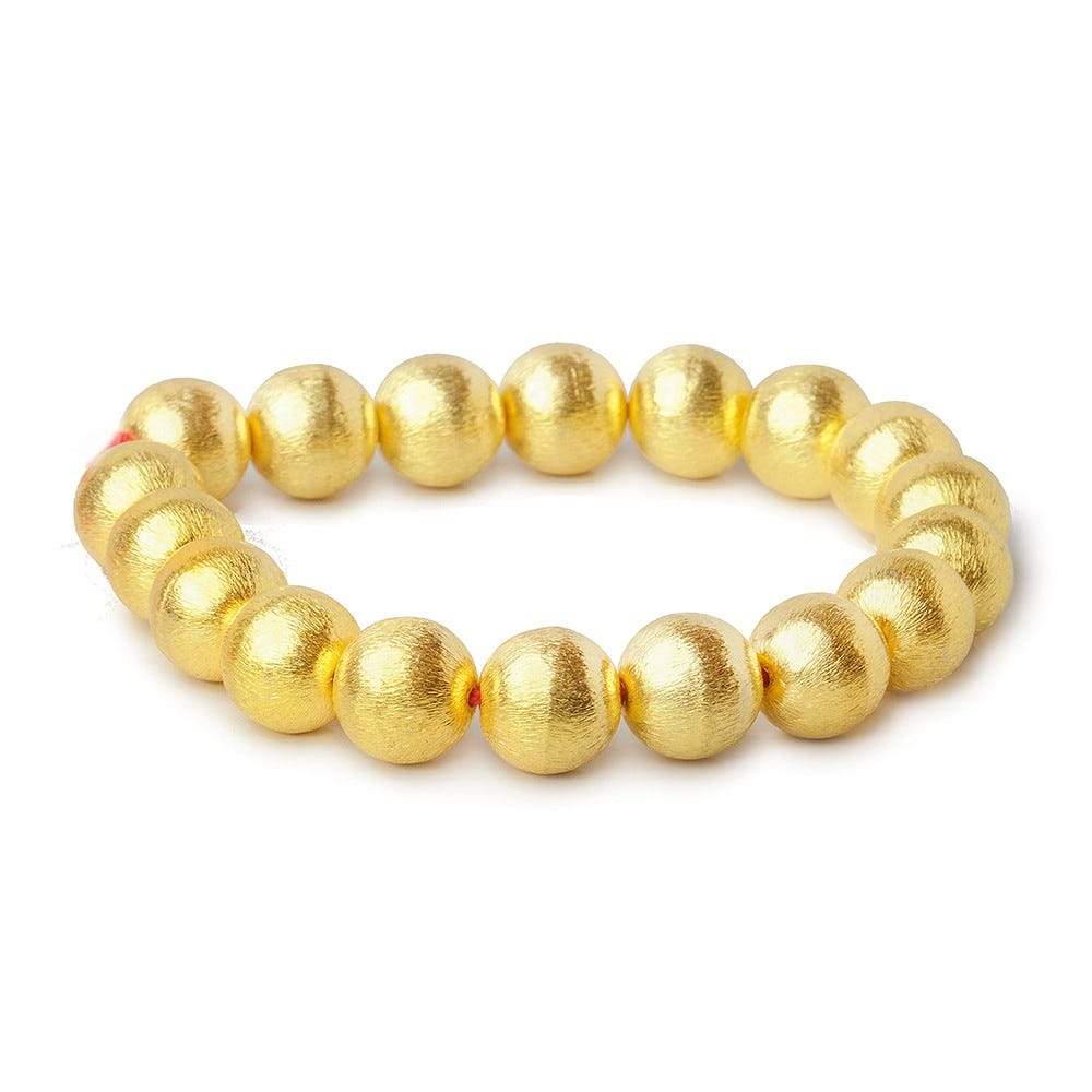 12mm 22kt Gold Plated Copper Bead Round Brushed 8 inch 18 pcs - Beadsofcambay.com