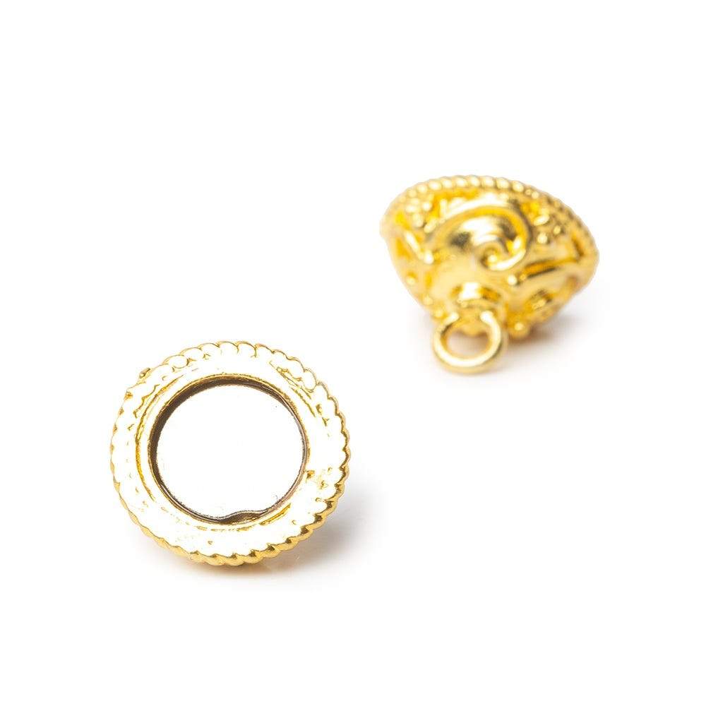 12mm 22kt Gold Plated Copper Magnetic Clasp Round Scalloped and Miligrain Design 1 piece - Beadsofcambay.com