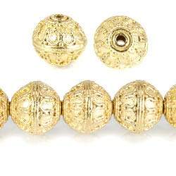12mm 22kt Gold Plated Copper Moroccan Miligrain Design Round *DISCONTINUED* - Beadsofcambay.com