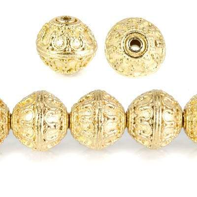 12mm 22kt Gold Plated Copper Moroccan Miligrain Design Round *DISCONTINUED* - Beadsofcambay.com