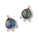 12mm .925 Silver Bezel Labradorite faceted heart 3 ring Connector 1 focal bead - Beadsofcambay.com