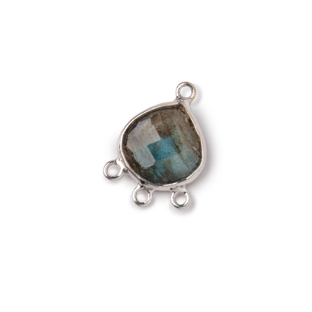 12mm .925 Silver Bezel Labradorite faceted heart 3 ring Connector 1 focal bead - Beadsofcambay.com