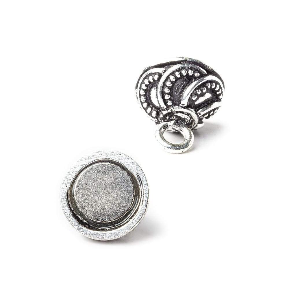 12mm Antiqued Sterling Silver Magnetic Clasp Swirl Design 1 piece - Beadsofcambay.com