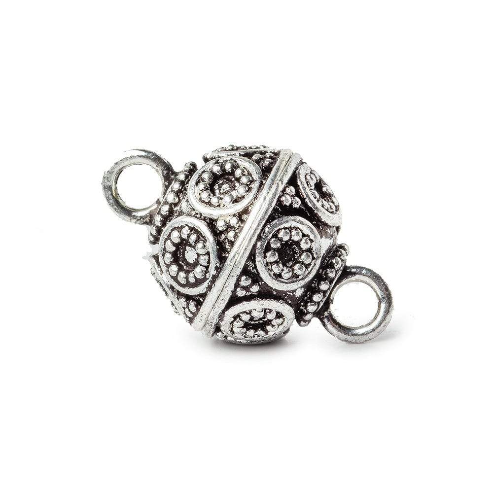 12mm Antiqued Sterling Silver Miligrain Circles Magnetic Ball Clasp 1 piece - Beadsofcambay.com
