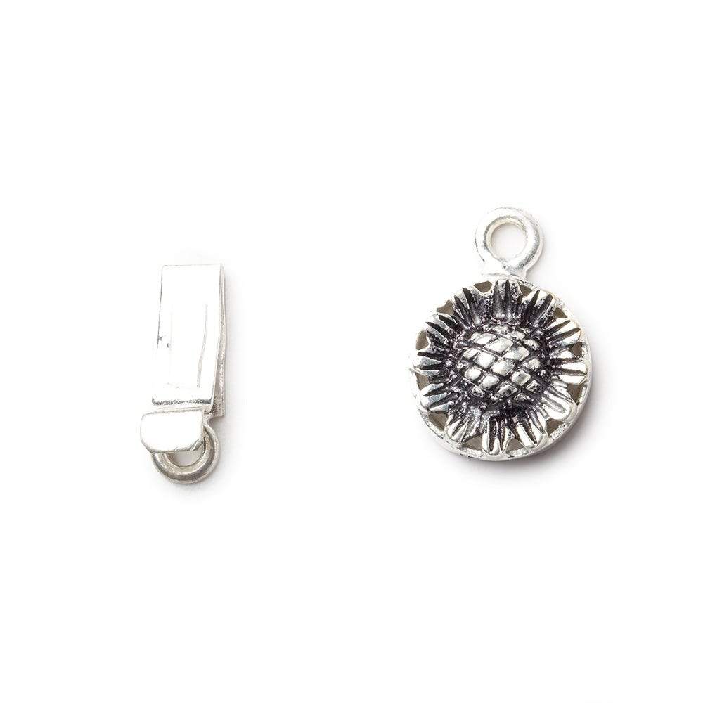 12mm Antiqued Sterling Silver plated Box Clasp Sunflower Design 1 piece - Beadsofcambay.com