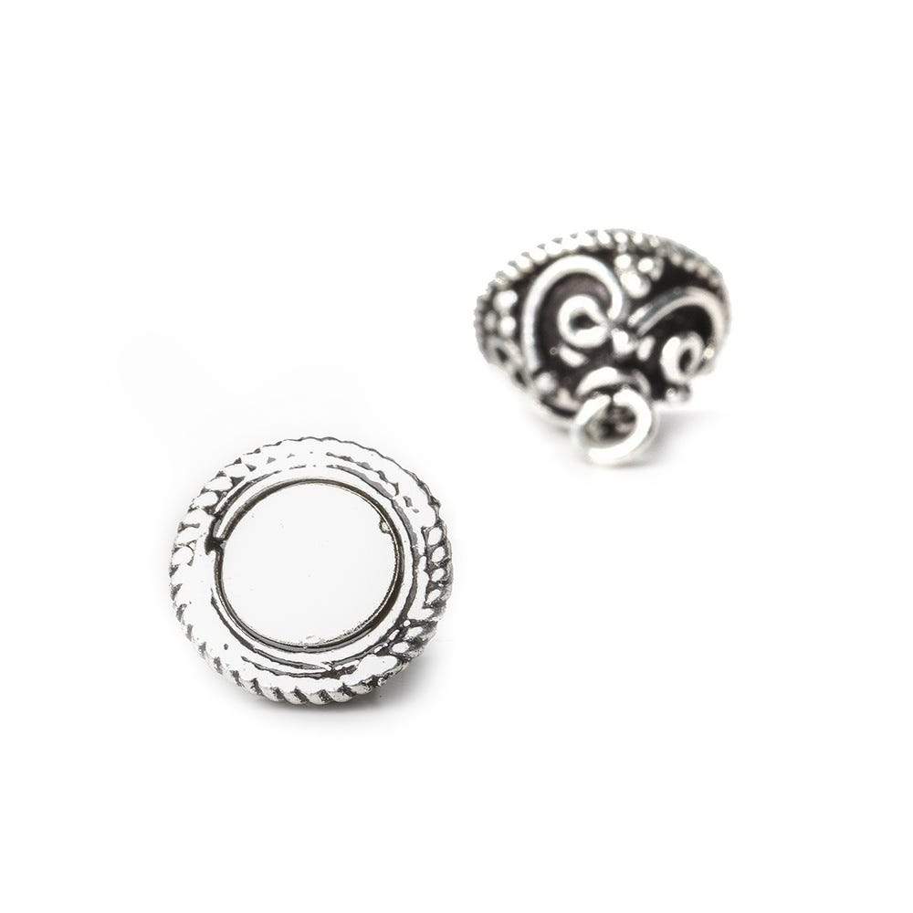 12mm Antiqued Sterling Silver Plated Copper Magnetic Clasp Round Scalloped and Miligrain Design 1 piece - Beadsofcambay.com