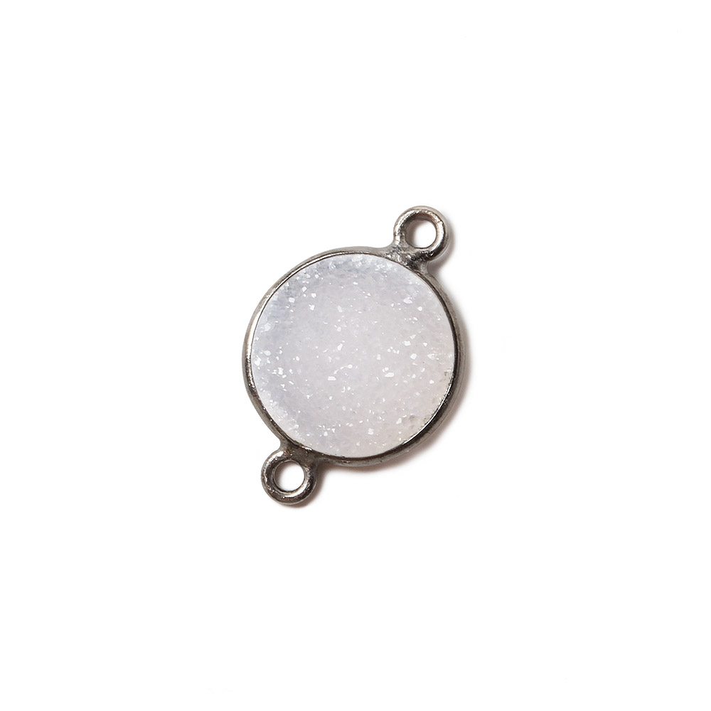12mm Black Gold Bezel White Drusy Coin Connector 1 piece - Beadsofcambay.com