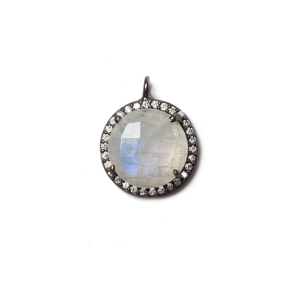 12mm Black Gold Bezeled Cubic Zirconia & Rainbow Moonstone Pendant 1 pc - Beadsofcambay.com