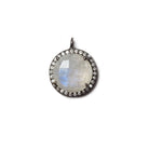 12mm Black Gold Bezeled Cubic Zirconia & Rainbow Moonstone Pendant 1 pc - Beadsofcambay.com