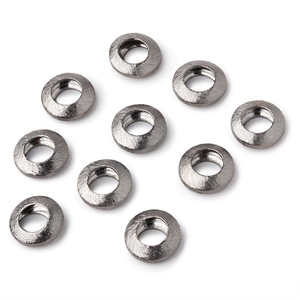 12mm Black Gold Plated Copper Brushed Disc Large Hole Beads Set of 10 pieces - Beadsofcambay.com