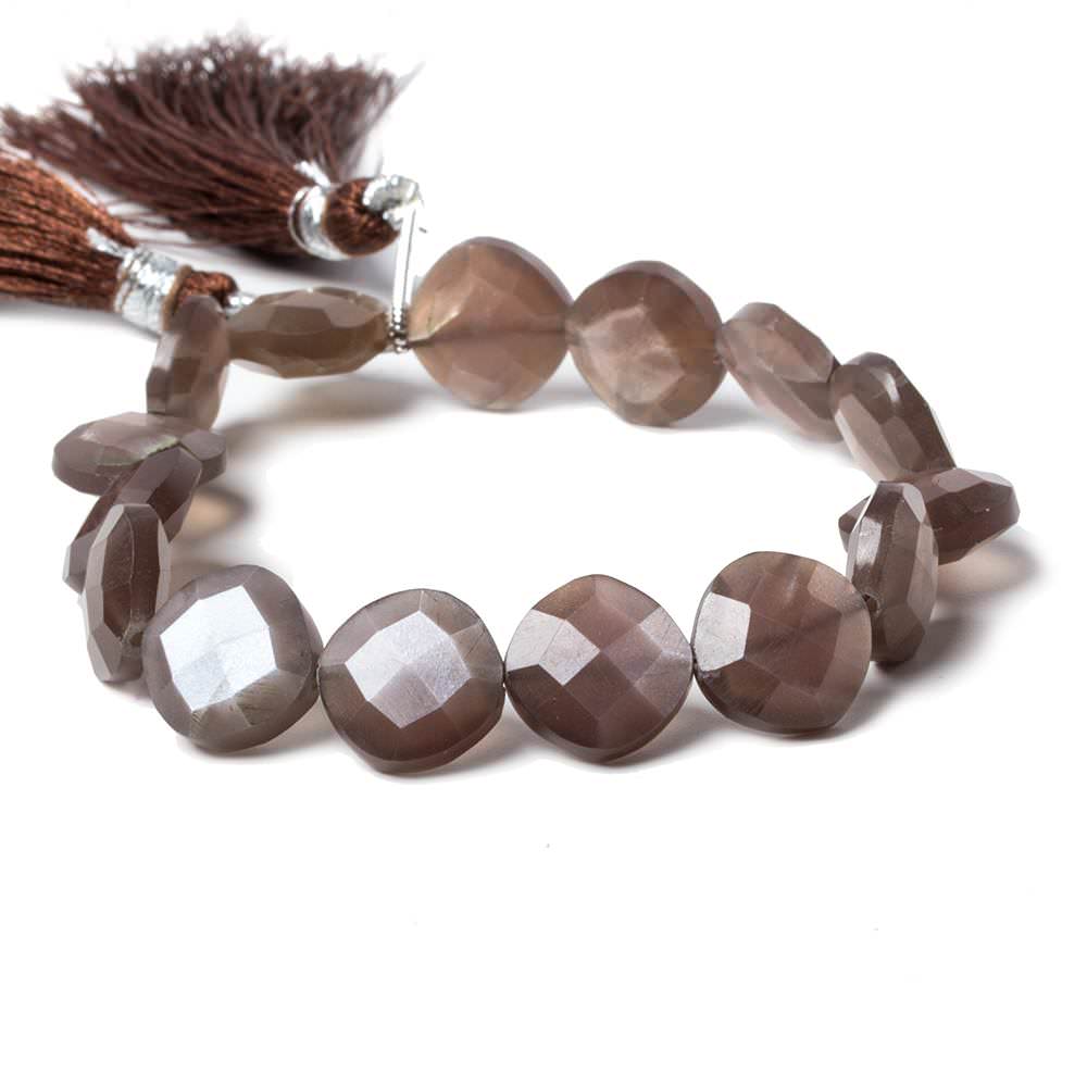 12mm Chocolate Moonstone faceted pillow beads 7 inch 14 pieces - Beadsofcambay.com