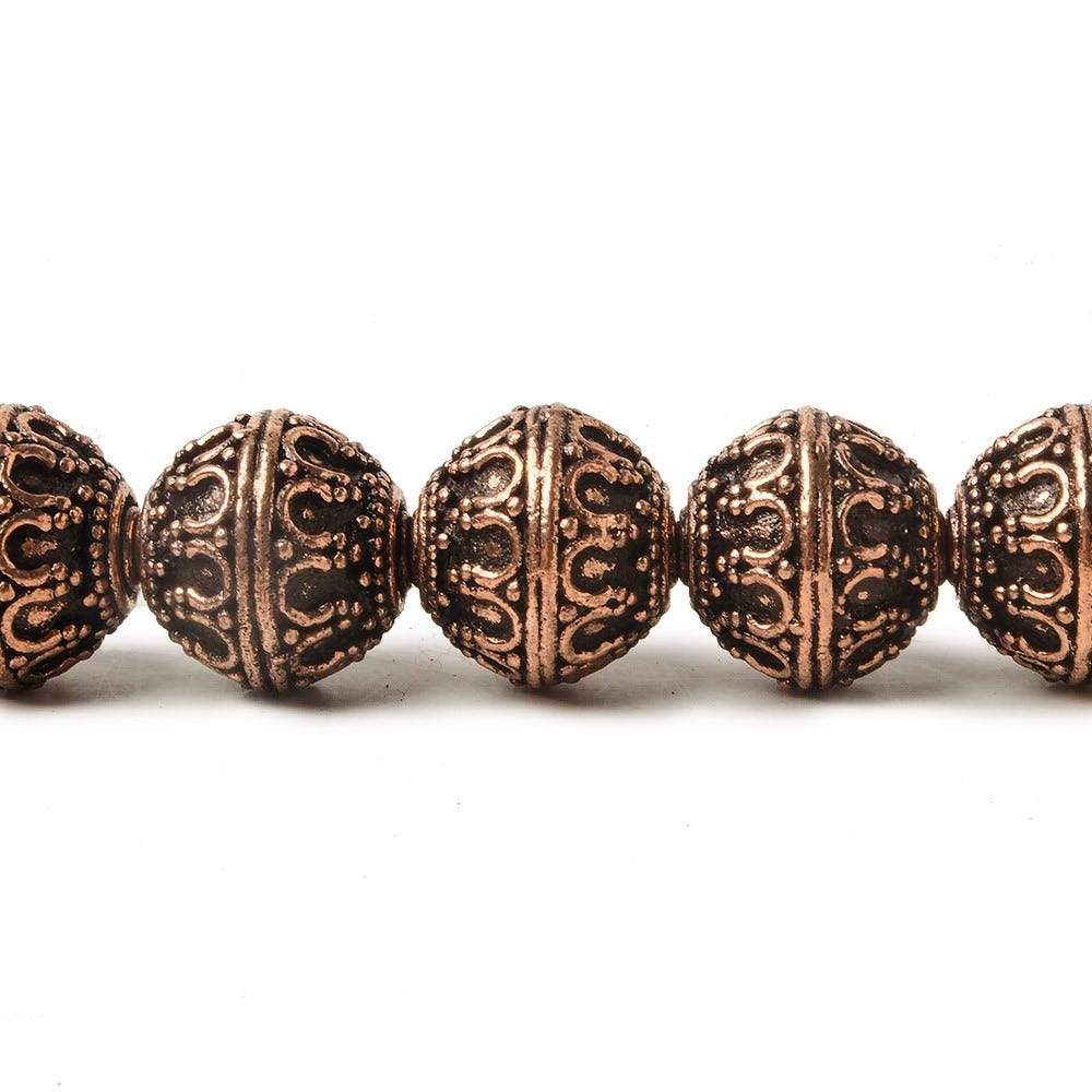 12mm Copper Moroccan Miligrain Design Round 8 inch 16 pcs - Beadsofcambay.com