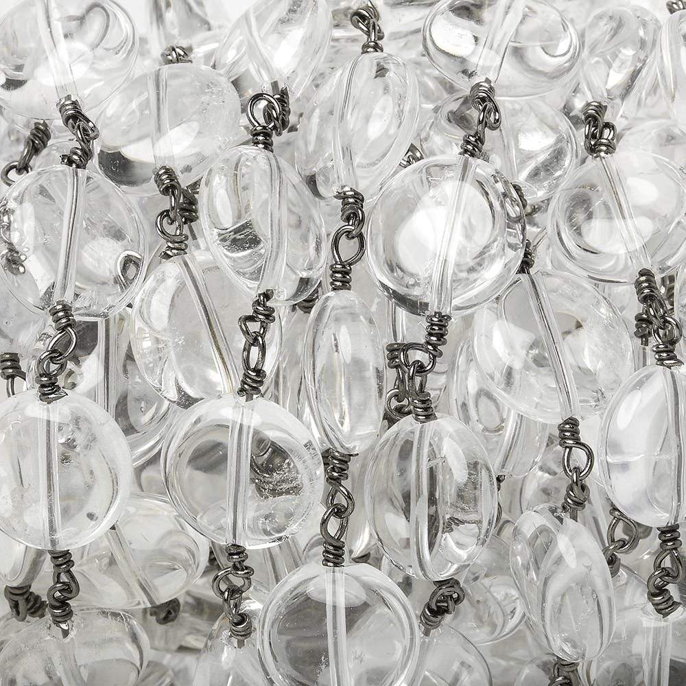 12mm Crystal Quartz plain coin Black Gold Chain by the foot 16 pieces - Beadsofcambay.com