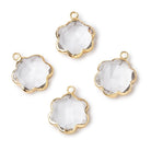 12mm Gold Leafed Crystal Quartz Faceted Flower Pendant 1 piece - Beadsofcambay.com