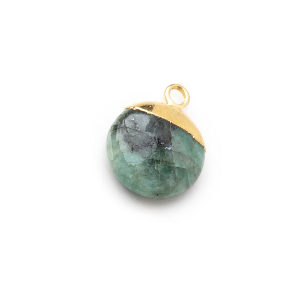 12mm Gold Leafed Emerald Plain Coin Focal Pendant 1 piece - Beadsofcambay.com