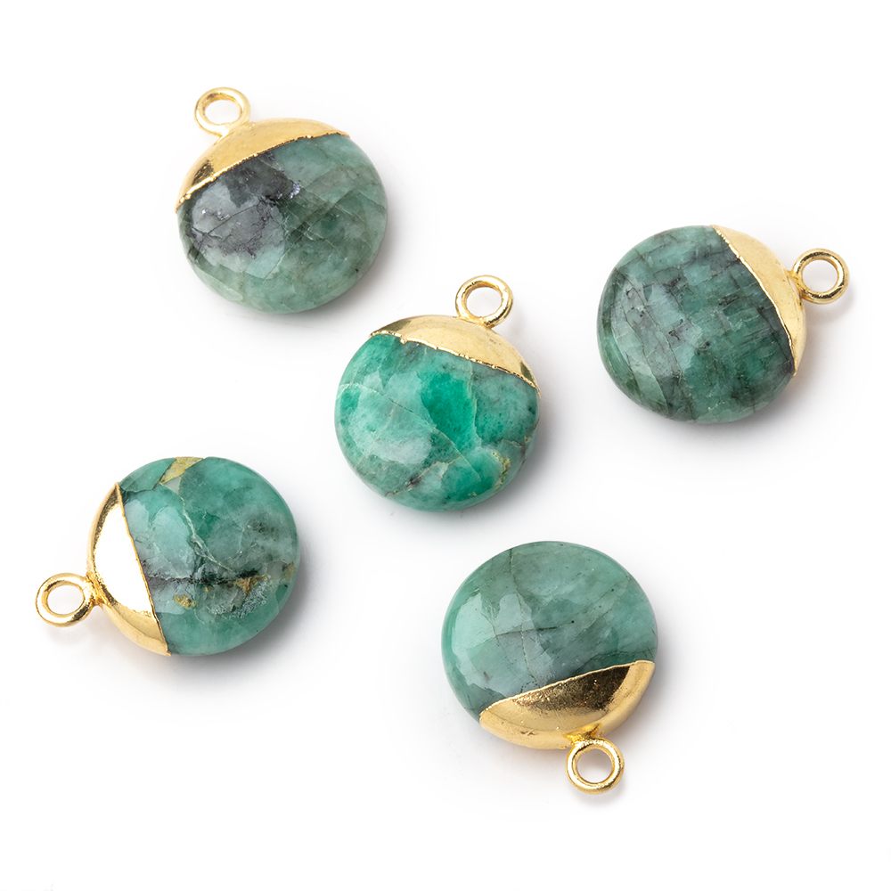 12mm Gold Leafed Emerald Plain Coin Focal Pendant 1 piece - Beadsofcambay.com