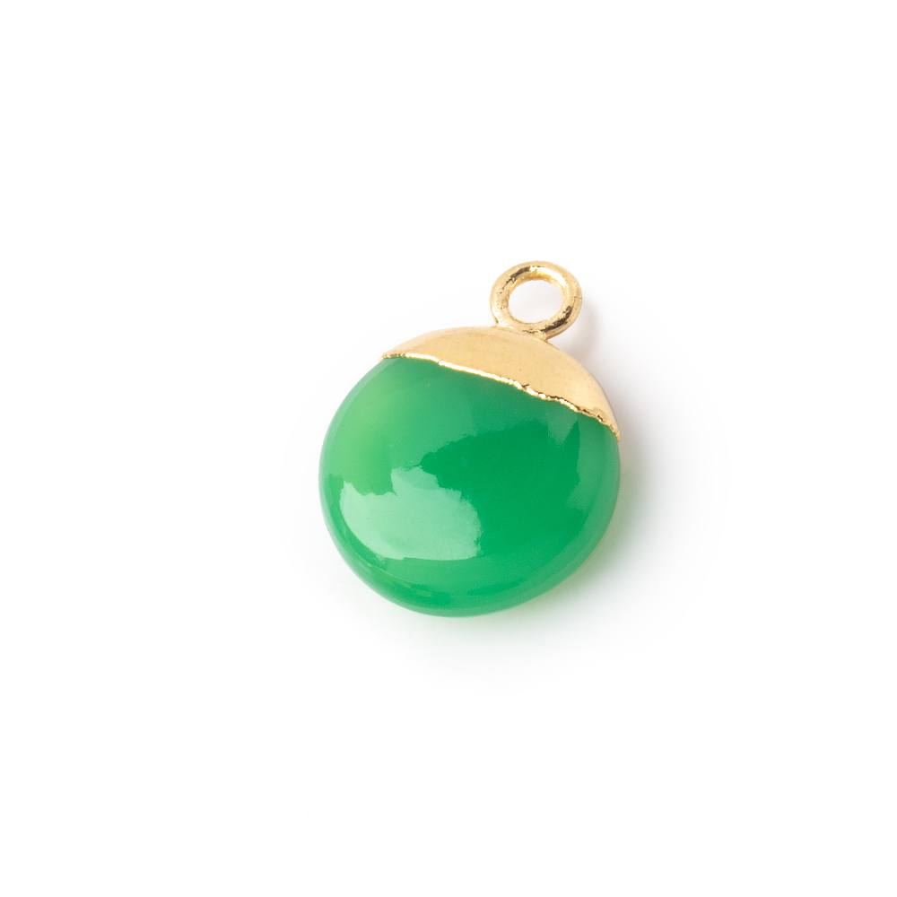 12mm Gold Leafed Green Onyx Plain Coin Focal Pendant 1 piece - Beadsofcambay.com