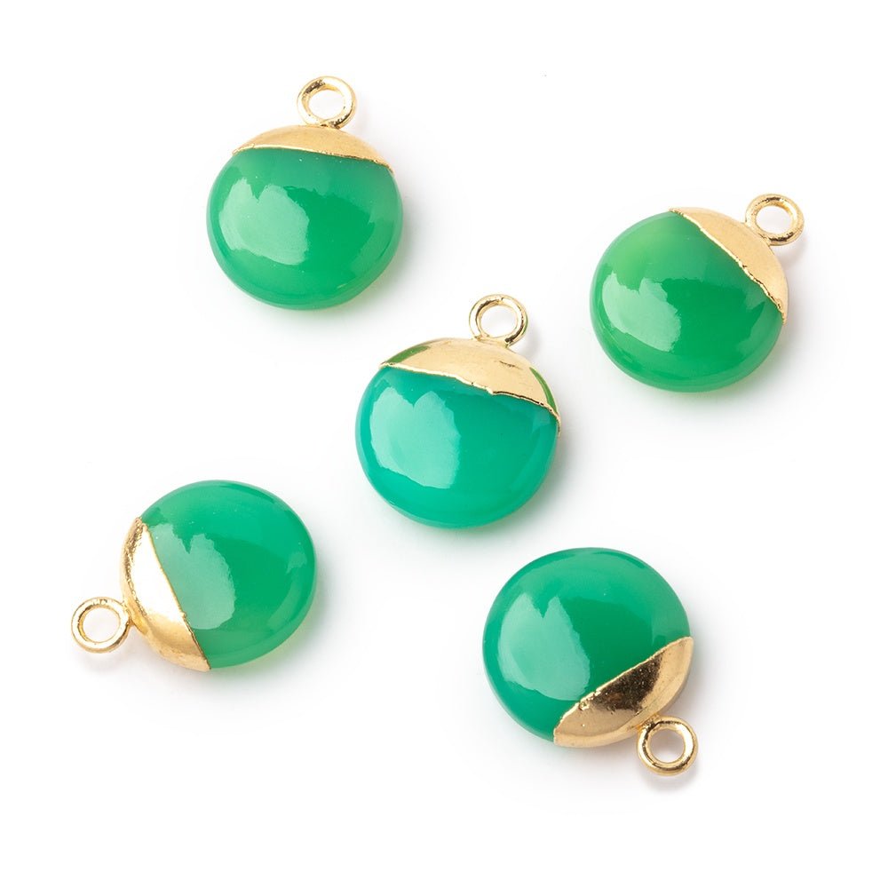 12mm Gold Leafed Green Onyx Plain Coin Focal Pendant 1 piece - Beadsofcambay.com