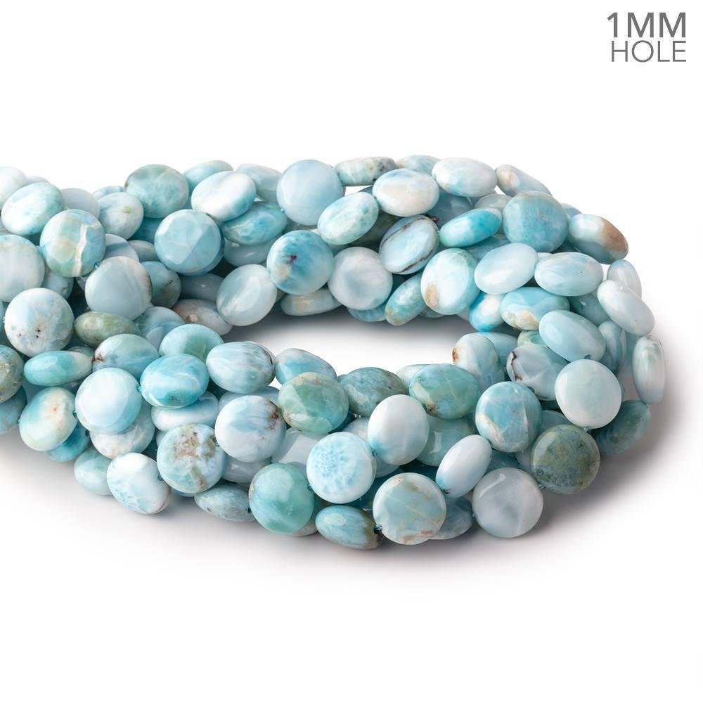 12mm Larimar Plain Coin Beads 15 inch 33 pieces AA 1mm Large Hole - Beadsofcambay.com