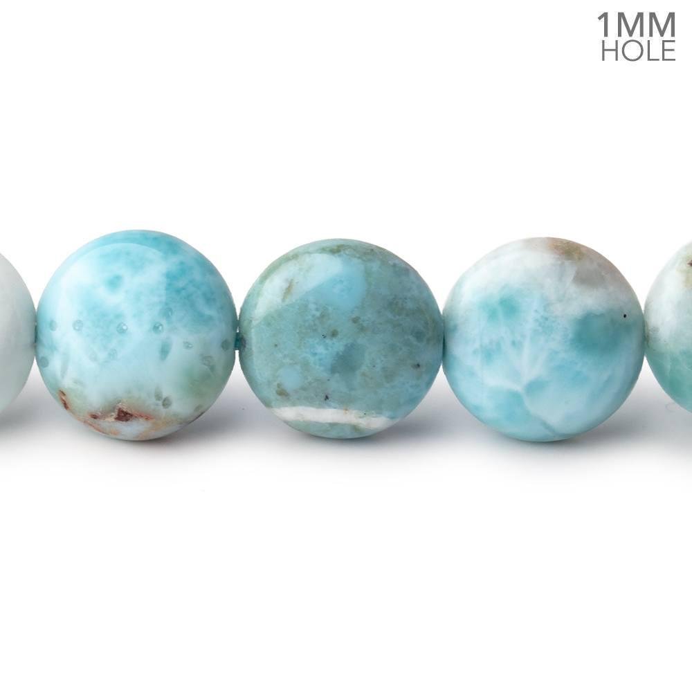 12mm Larimar Plain Coin Beads 15 inch 33 pieces AA 1mm Large Hole - Beadsofcambay.com