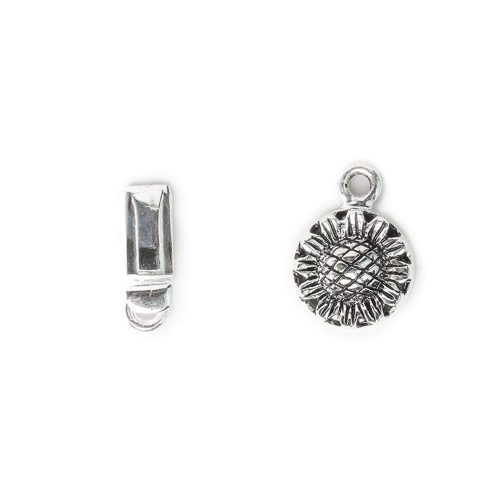 12mm Oxidized Sterling Silver Box Clasp Sunflower Design 1 piece - Beadsofcambay.com