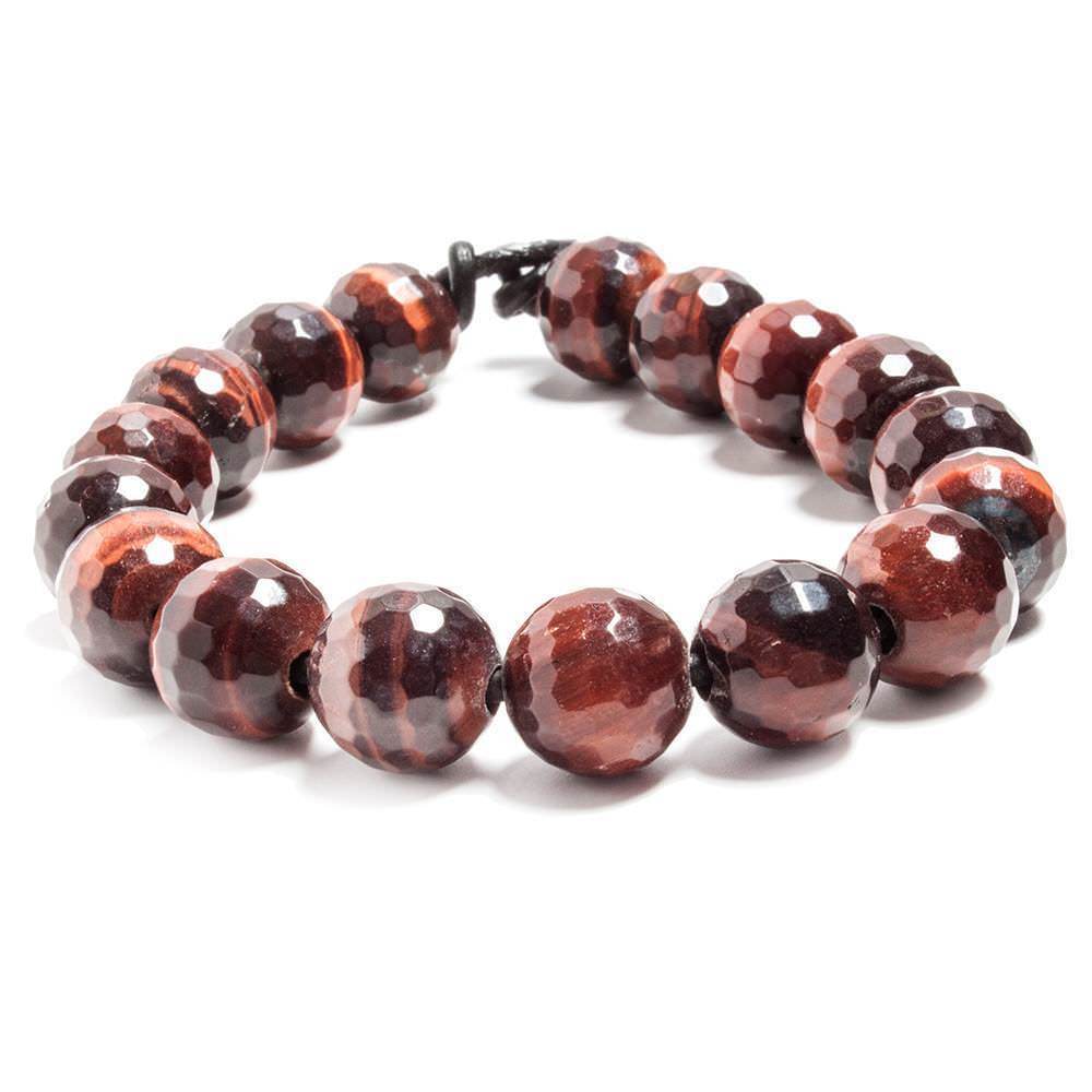 12mm Red Tiger's Eye large hole faceted rounds 7.5 inches 17 beads - Beadsofcambay.com