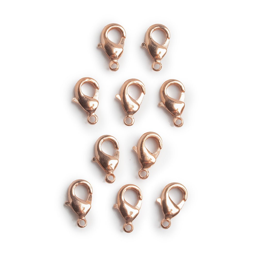 12mm Rose Gold plated Lobster Clasp Set of 10 - Beadsofcambay.com