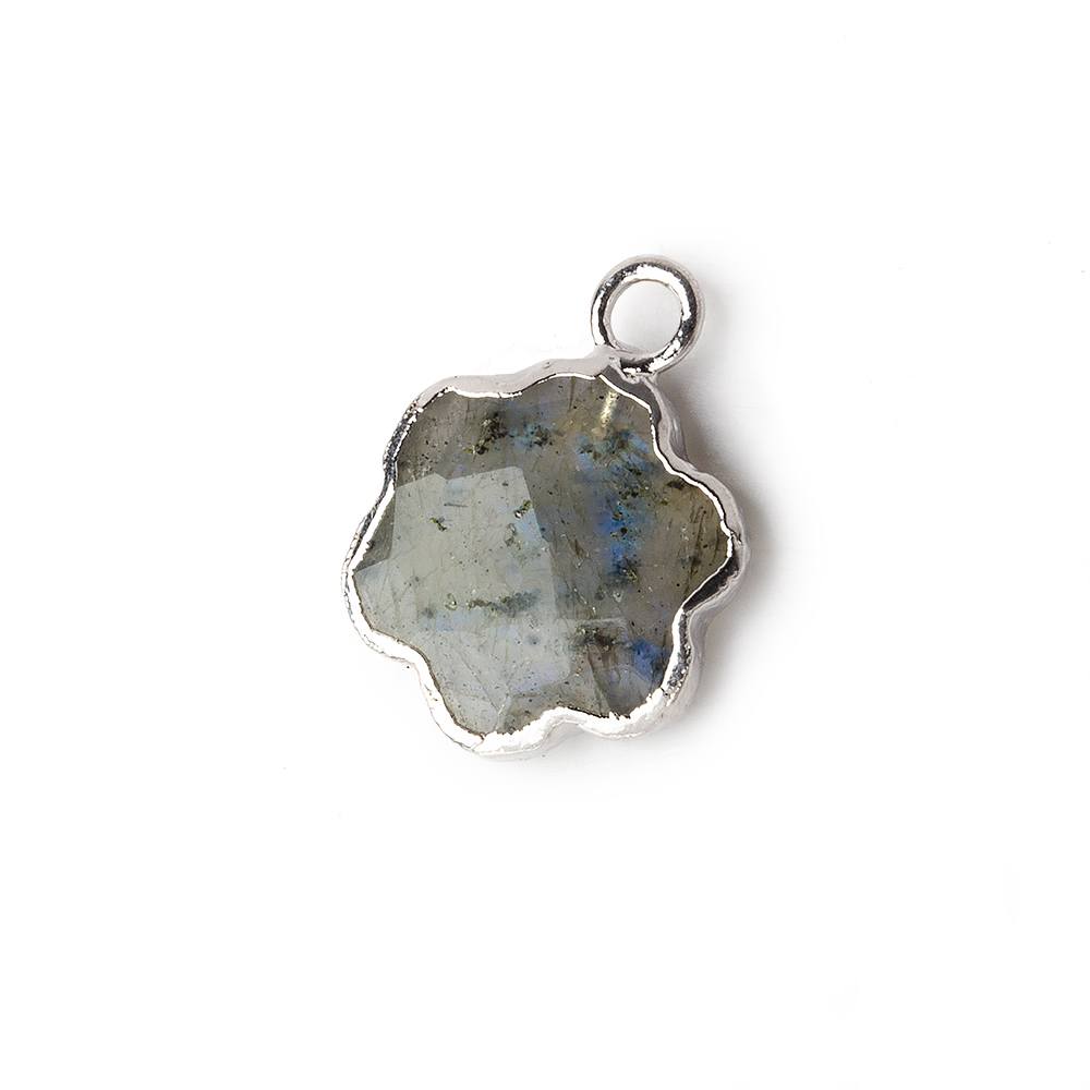 12mm Silver Leafed Labradorite Faceted Quatrafoil Focal Bead Pendant sold as 1 piece - Beadsofcambay.com