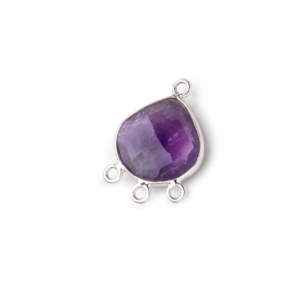 12mm Sterling Silver Bezel Amethyst Faceted Heart 3 ring Connector 1 Focal piece - Beadsofcambay.com