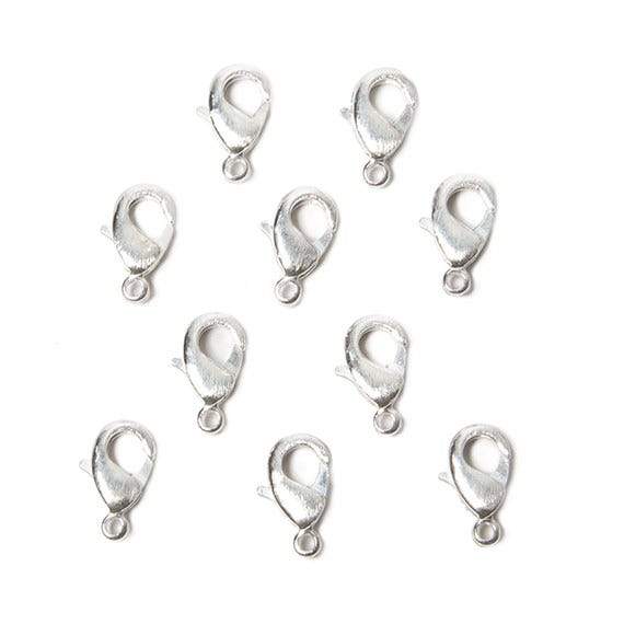 12mm Sterling Silver plated Brushed Lobster Clasp Set of 10 - Beadsofcambay.com