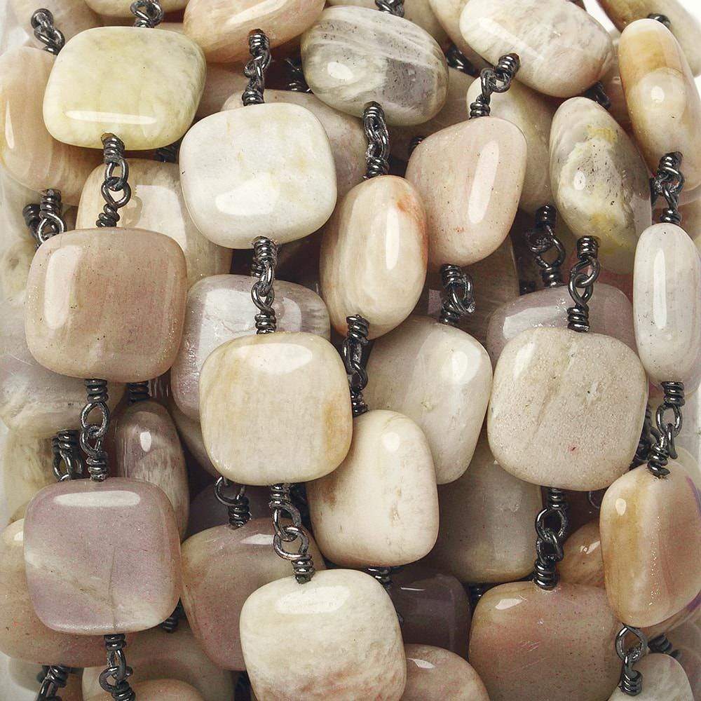12mm Sunstone plain cushion Black Gold Chain by the foot 16 beads - Beadsofcambay.com