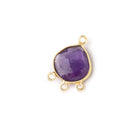12mm Vermeil Bezel Amethyst Faceted Heart 3 ring Connector 1 Focal piece - Beadsofcambay.com