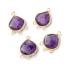 12mm Vermeil Bezel Amethyst Faceted Heart 3 ring Connector 1 Focal piece - Beadsofcambay.com